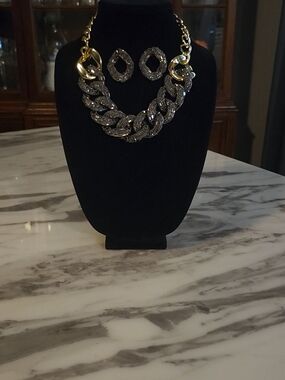 Gold & Silver Crystal Link Necklace with Matching Earrings